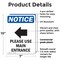 Signmission Please Use Main Entrance OSHA Notice Sign, Plastic, 7in W x 10in L, 2PK OS-2PACK-NS-P-710-V-17621 - alternate 2